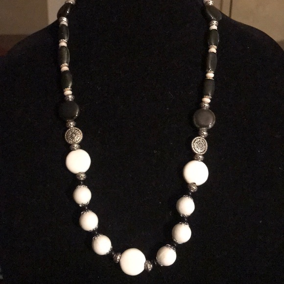 Hand Crafted Jewelry - Hand crafted ceramic black and white color blocked necklace